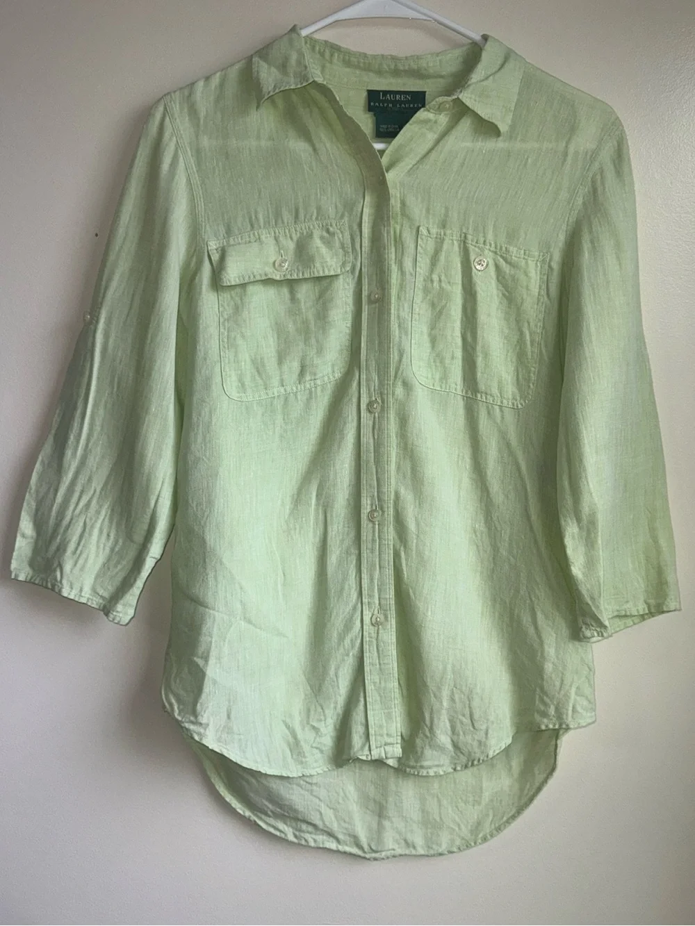 Lauren Ralph Lauren 100% Linen Button Shirt Small Mint Green - Picture 1 of 5